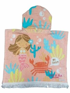 Earth Nymph Kids Pink Mermaid & Crab Hooded Towel Poncho - Kids Bath